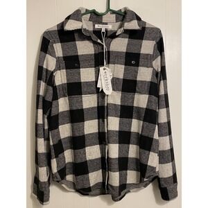 Workshop Republic Clothing Women's Soft Button Up Top Size Small Black/ Gray NWT